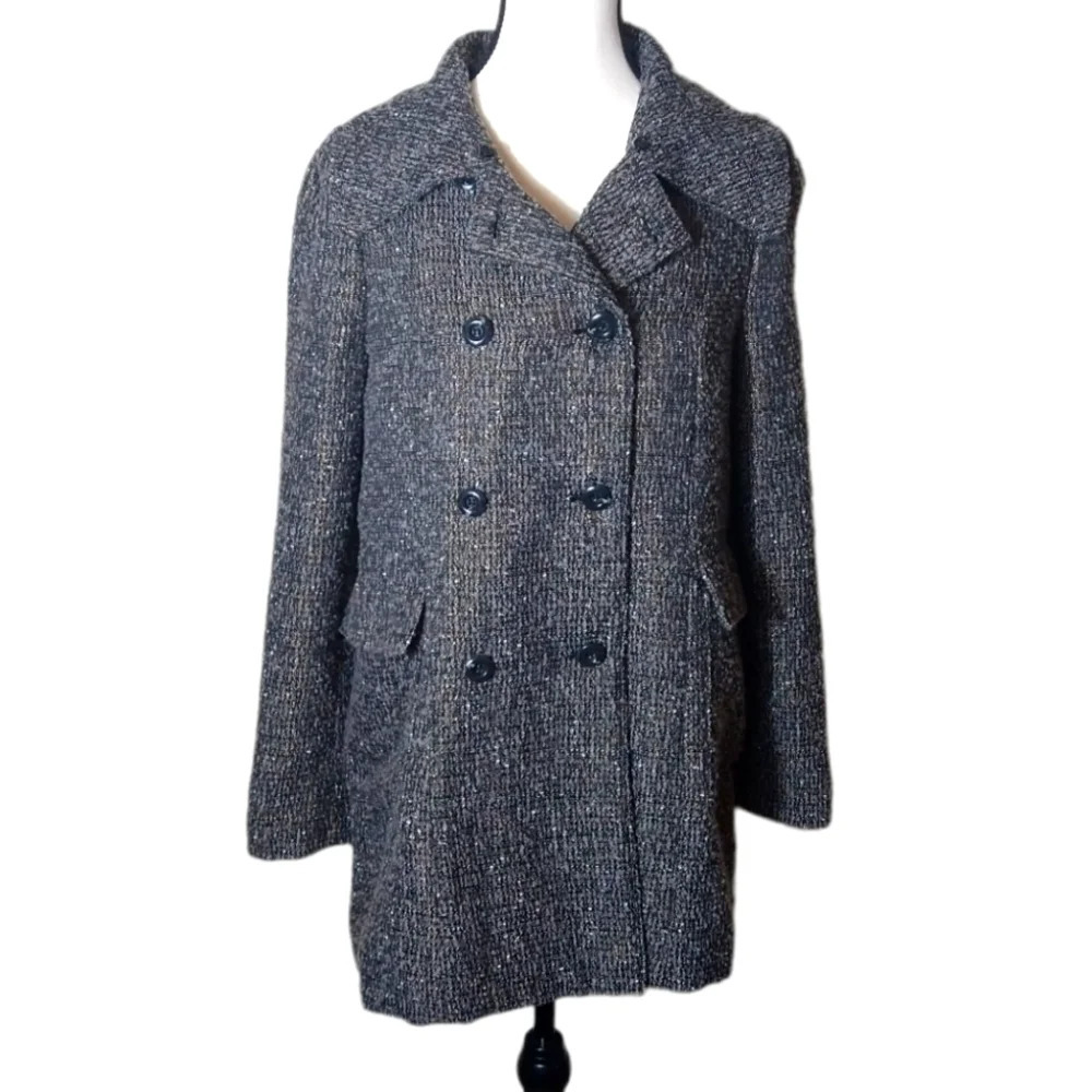 Alice + Olivia wool blend metallic tweed Peacoat jacket Women's Size Medium
